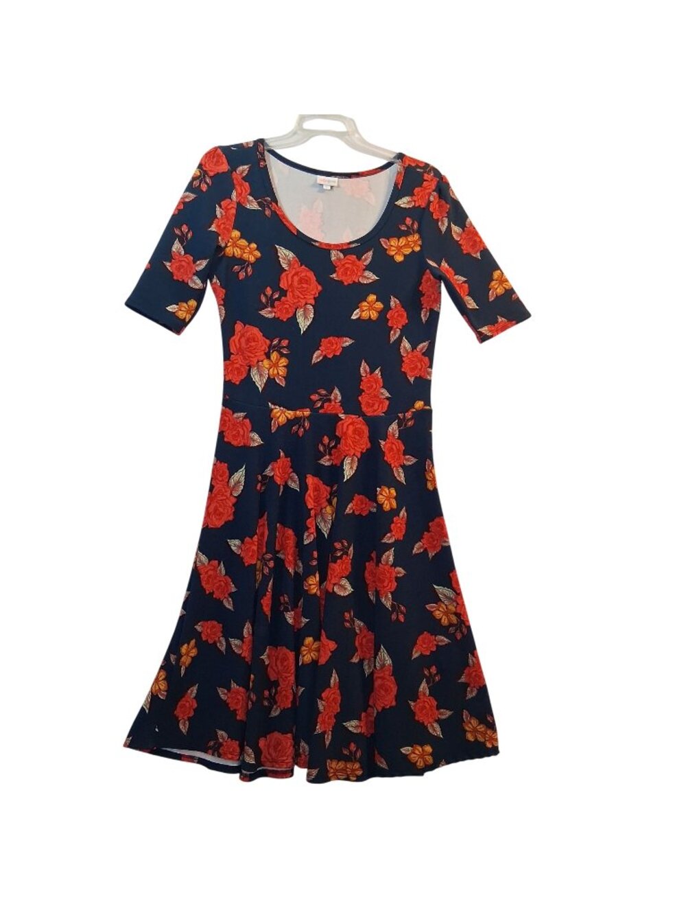 LuLaRoe Womens Navy & Red Floral Print Midi Dress Size Large Polyester Blend